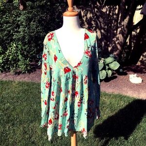 Free People Mint Floral Tunic